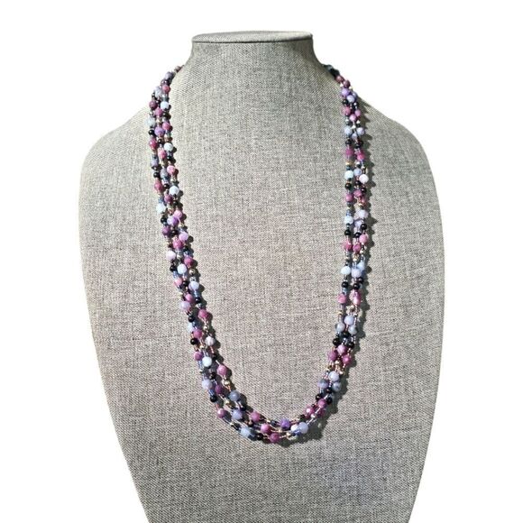 Vintage 70s Lavendar Triple Strand Bead Necklace - Picture 1 of 14